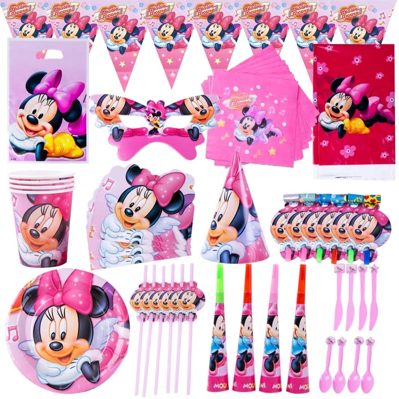 

Cartoon Minnie Party Supplies Cutlery Cake Stand Kids Party Decoration Balloon Children Birthday Party Baby Bath Plate Dinner
