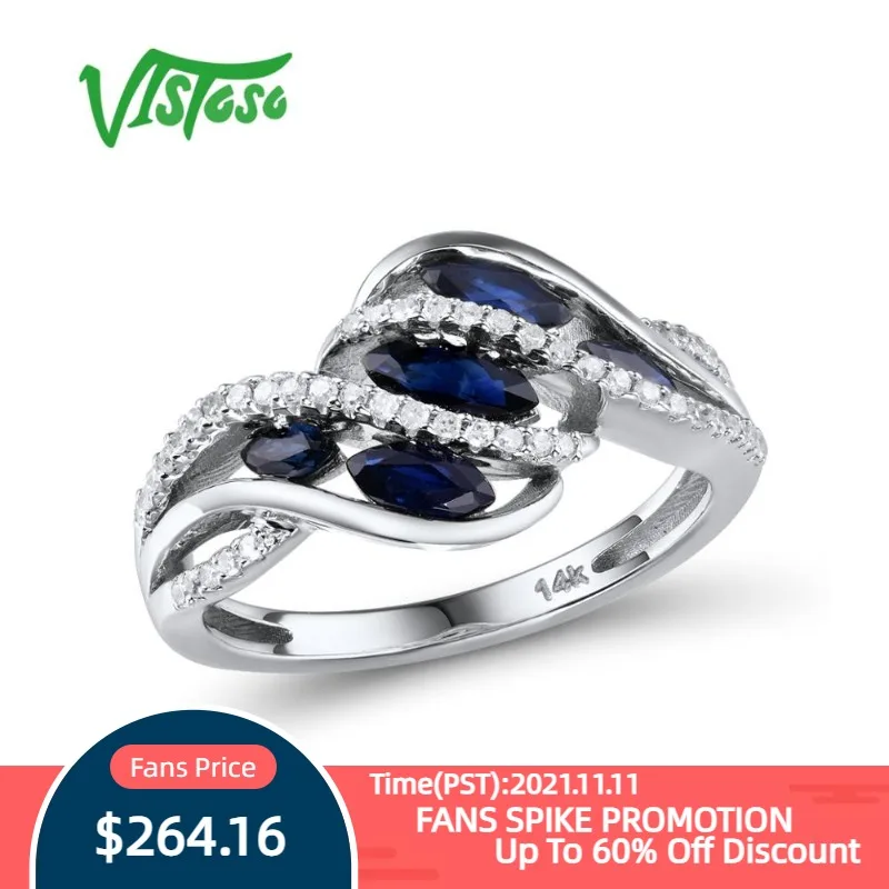 

Женское золотое кольцо с сапфирами VISTOSO, белое золото 14 к 585 пробы, со сверкающими бриллиантами и натуральным синим сапфиром, роскошные модны...