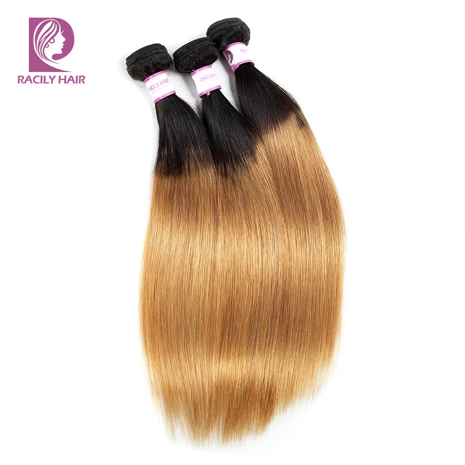 Омбре медовый блонд пучки с фронтальной T1B/27 прямые бразильские волосы плетение