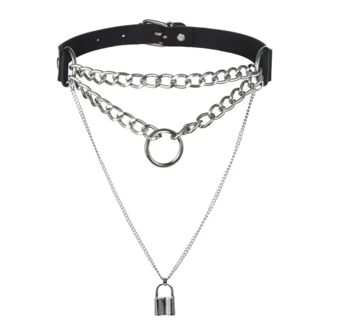 Egirl Choker Collar Lock Gothic Necklace Punk Goth Jewelry  Harajuku Style Black Chocker  Emo Grunge Aesthetic Accessories images - 6