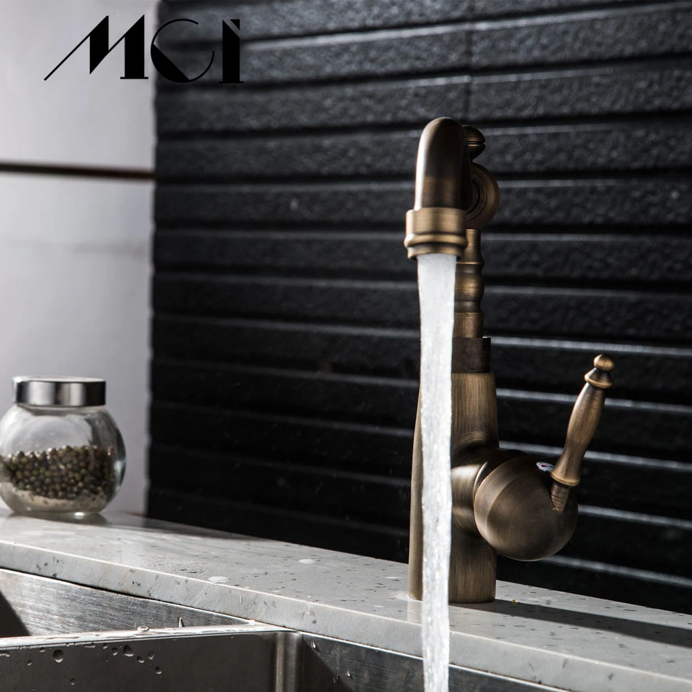 Поворотный Смеситель для кухни кран ванной комнаты Античная бронзовая отделка