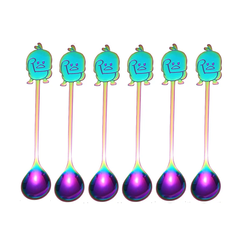 

6 Pcs Creative Teaspoon Coffee Spoon 304 Stainless Steel Cartoon Duck Head Dessert Ice Cream Stirring Round Spoons