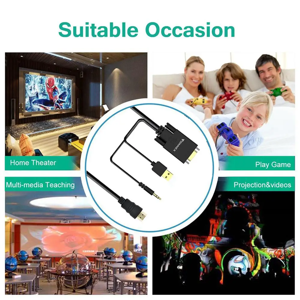 FOINNEX 6 футов адаптер/кабель преобразователя VGA в HDMI с аудио 1080P преобразователь