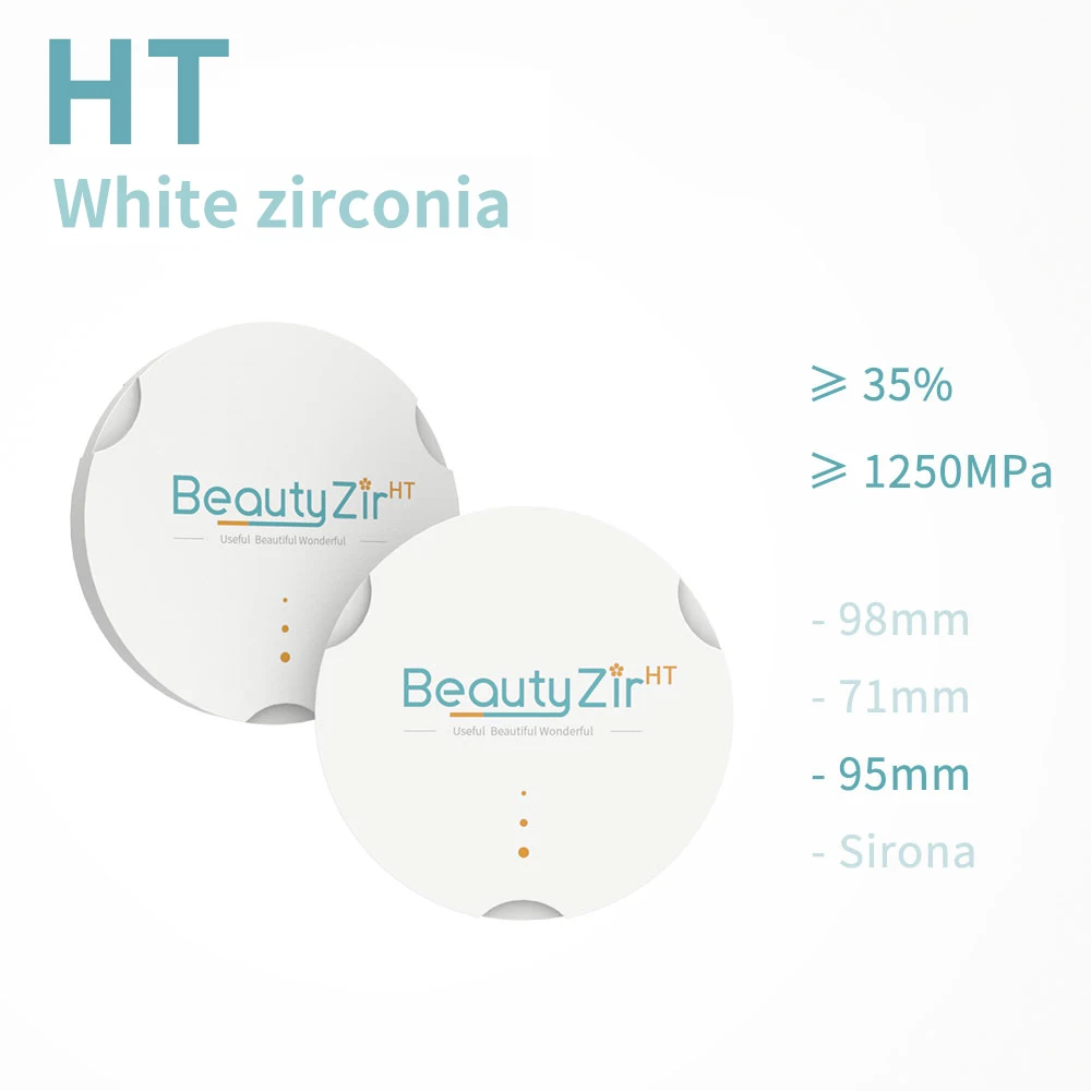 

【328】Beautyzir HT white zirconia zirkonzahn(95mm) —— cad cam zirconia blocks factory price for dental laboratory