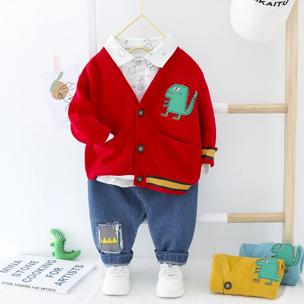 3 шт./компл. одежда для маленьких мальчиков детская с динозавром из мультфильма