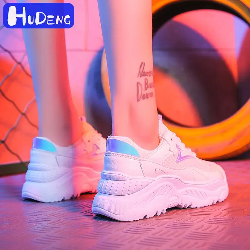 Кроссовки HUDENG женские на толстой подошве дышащие сетчатые в стиле ретро