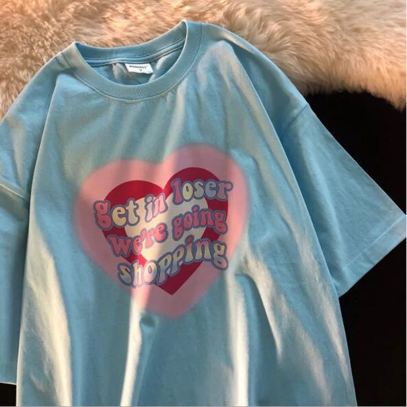 

Женская футболка с буквенным принтом, с коротким рукавом и круглым вырезом, весна-лето