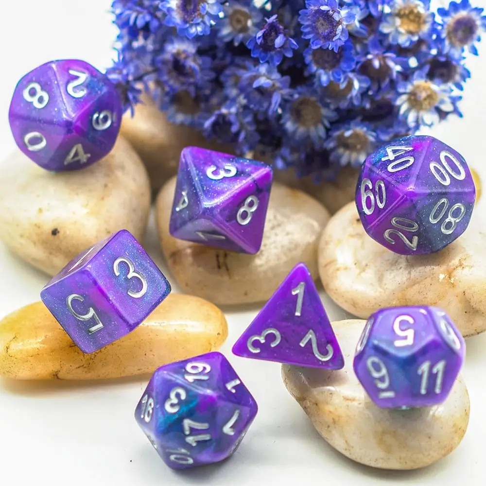 7 шт./компл. сверкающие игральные кости Galaxy DND D & D4 D6 D8 D10 % D12 D20 многогранные набор