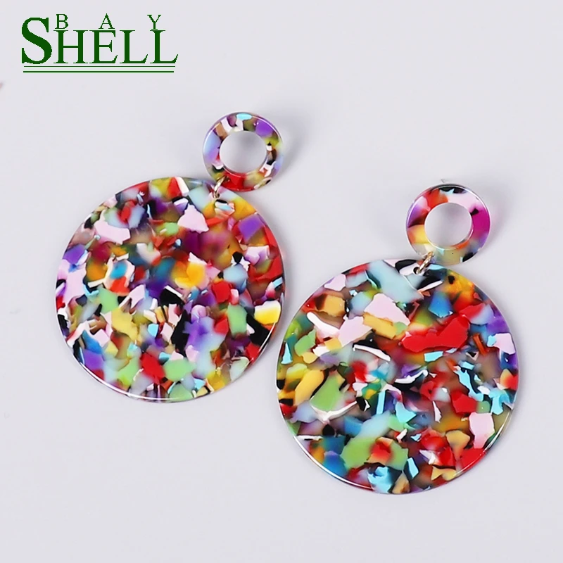 Shell Bay Za цветные акриловые серьги круглые свисающие из смолы для Женщин Модные