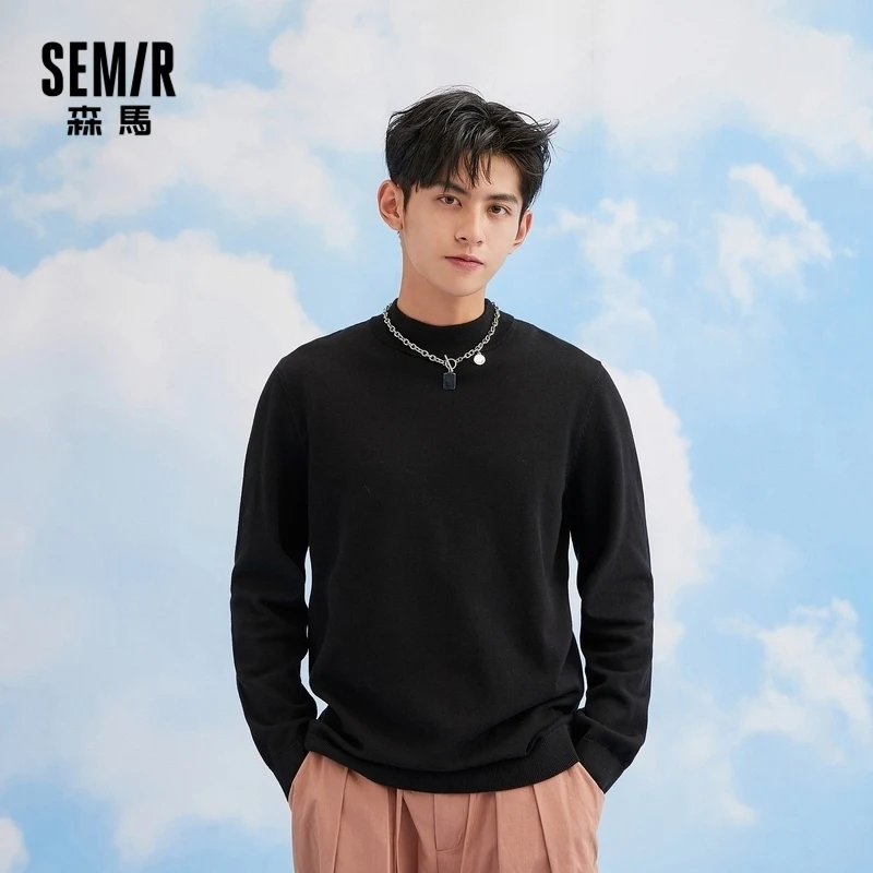 

Свитер SEMIR мужской с полувысоким воротником, плотный вязаный свитер, мужская одежда на осень и зиму, однотонные свитера с круглым вырезом, но...