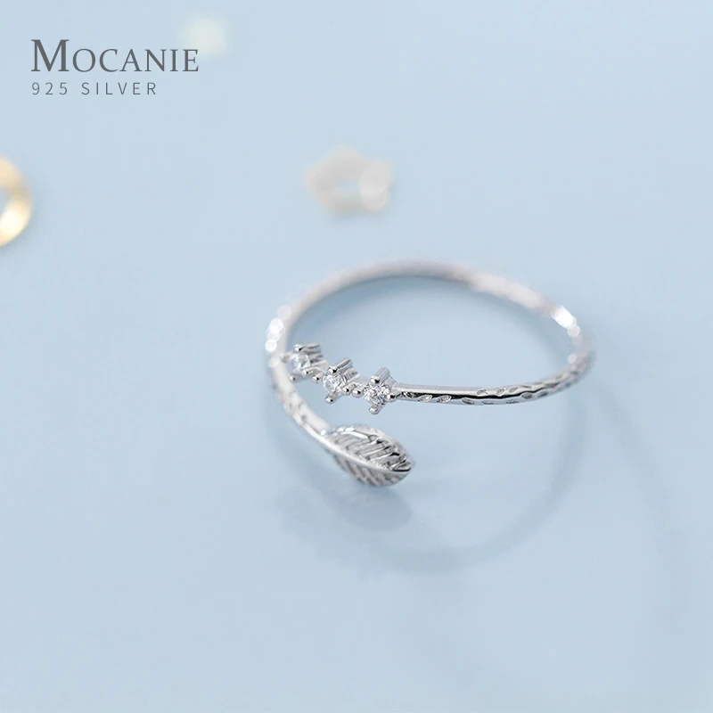 

Mocanie Autumn New 925 Sterling Silver Radiant Zircon Tree Branches Leaves Open Adjustable Finger Ring For Women Fine Jewelry