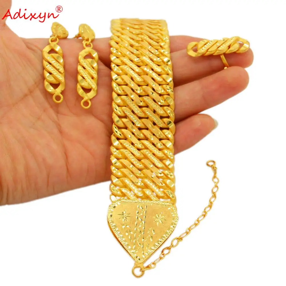 

Adixyn 2020 Ethiopian Necklace/Earrings/Ring Jewelry Set For Women Gold Color/Copper African/Ethiopian/Dubai Party Gifts N121119