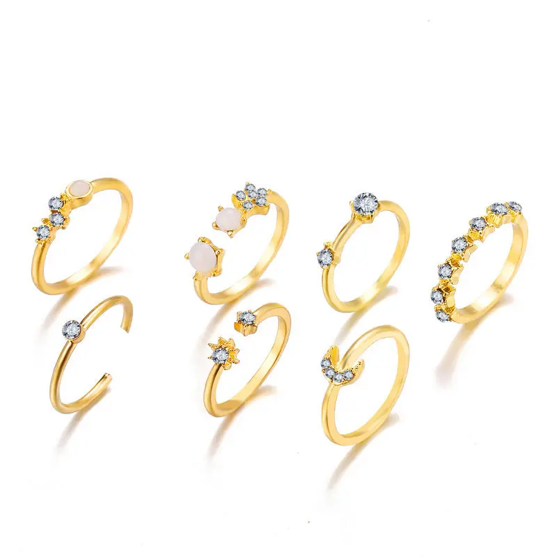 

Cross Border Star Crescent Ring Set Of 9 Piece Creative Retro Simple Alloy Joint Ring