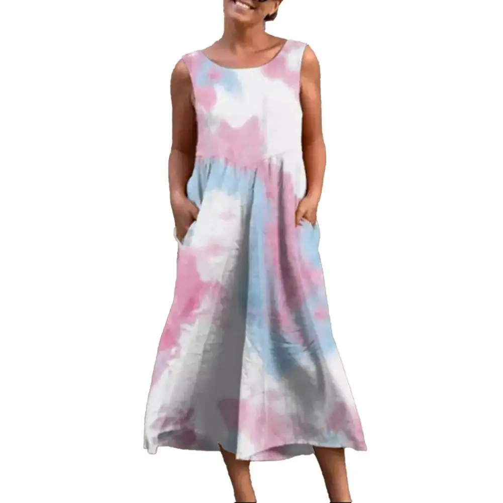 

Женское свободное летнее платье с круглым вырезом, без рукавов