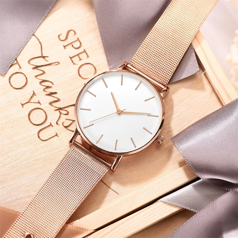 Женские часы из розового золота женские 2020 ультратонкие модные с сетчатым