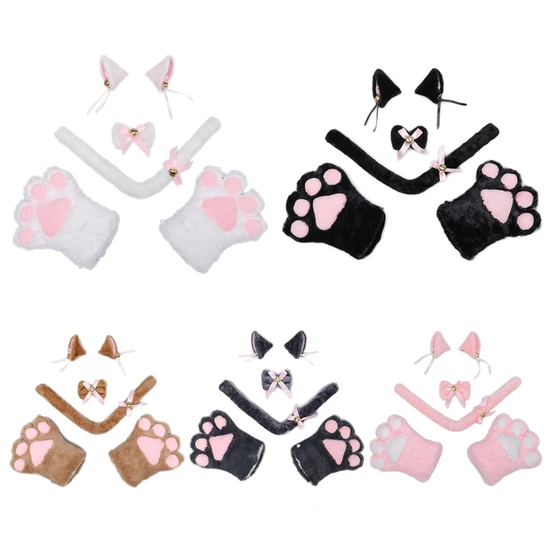 

Cat Ears Hair Clips Kitten Costume Accessories Set Kawaii Ribbon Bowknot Anime Lolita Cosplay Party Halloween Props