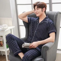 2020 summer short sleeve long pants cotton pajama sets for men casual striped sleepwear pyjamas homewear loungewear home clothes