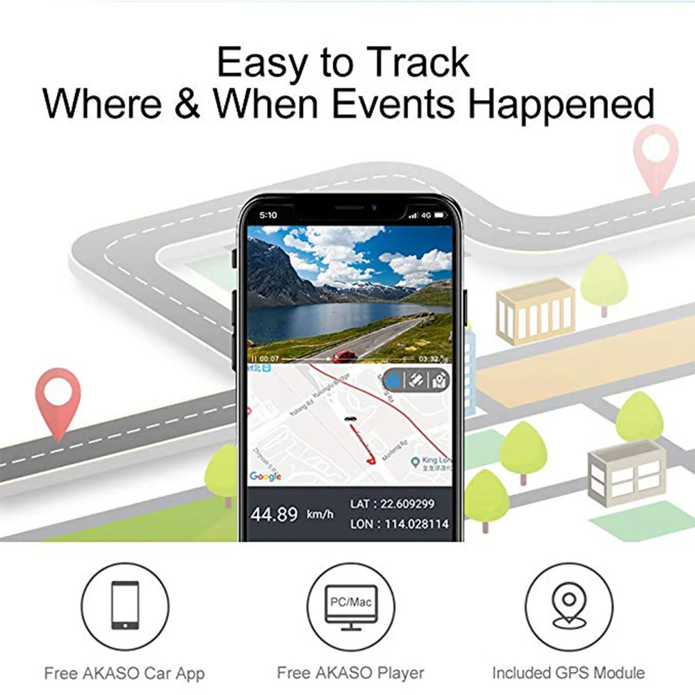 Beste Akaso Trace 1 Pro Dual Lens Auto Dash Camera 2K Dash Cam Wifi Met Telefoon App Externe Gps Met Sony Starvis Dual Record 1080P Dvr