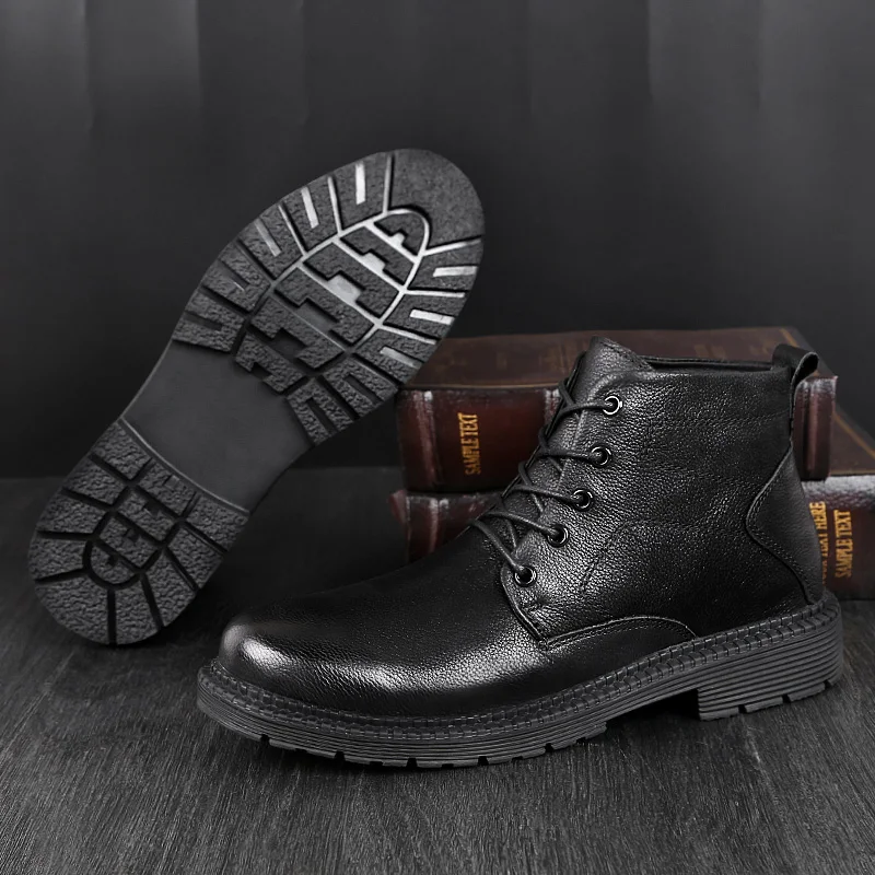 

Winter Boots men genuine Leather Chelsea Boots Thick Sole Men with fur warm snow boots Winter Footwear Ankle Boots big size 48