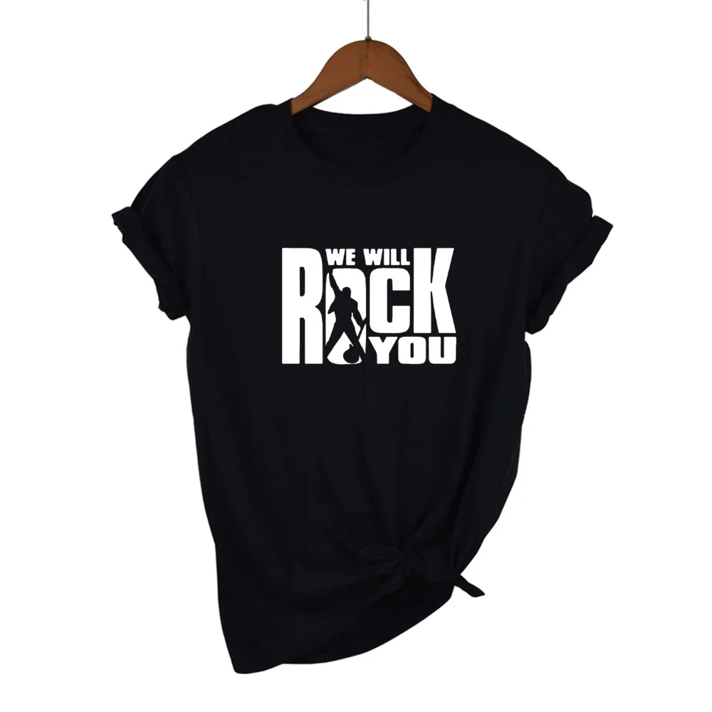 We Will Rock You Женская Футболка Летний стиль королева рок группа футболка короткий рукав хлопок рок-ролл женские топы