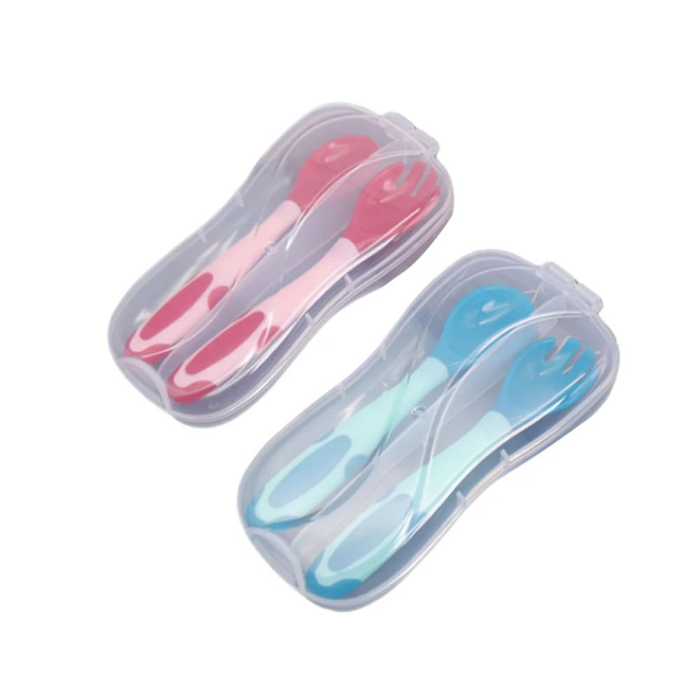 Вилка и ложка для младенцев с прозрачной коробкой хранения|Принадлежности| |