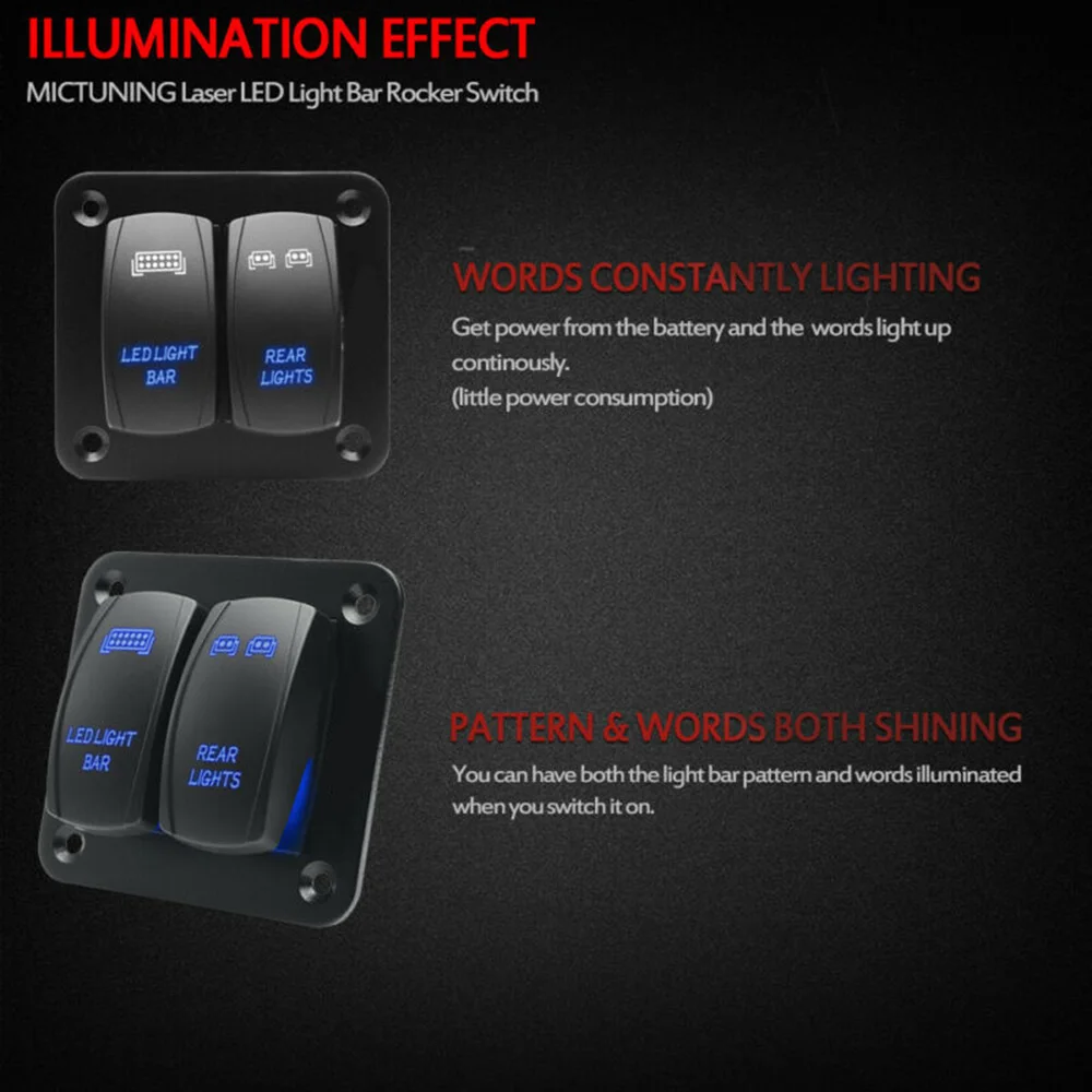 2 шт. кнопки клавишного переключателя с панельсветодиодный светильник световая