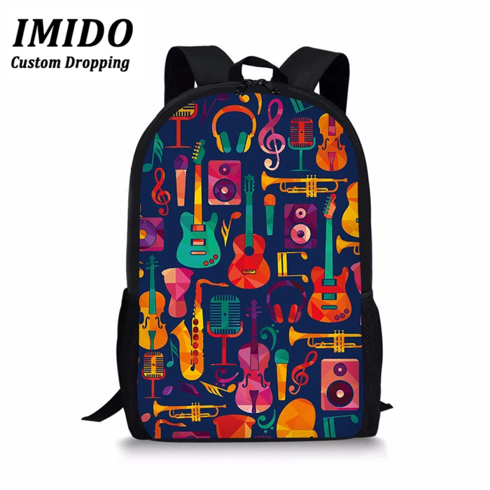 Школьные ранцы LALIN для подростков черный рюкзак с 3D рисунком музыкальной гитары