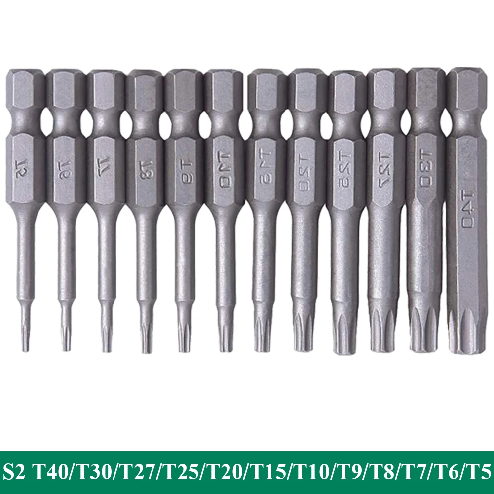 12Pcs/Set 50mm 1/4&quot Hex Driver Bits Torx Head Screwdriver Magnetic Kit T5-T40 S2 Alloy Steel | Инструменты