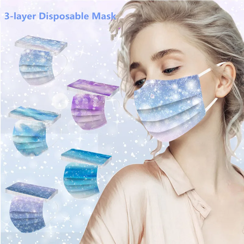 

Adult Disposable Face Mouth Masks Printed Snowflake Dustproof Filter 3-Layer Melt Blown Fabric Mascarillas Breathable Masque