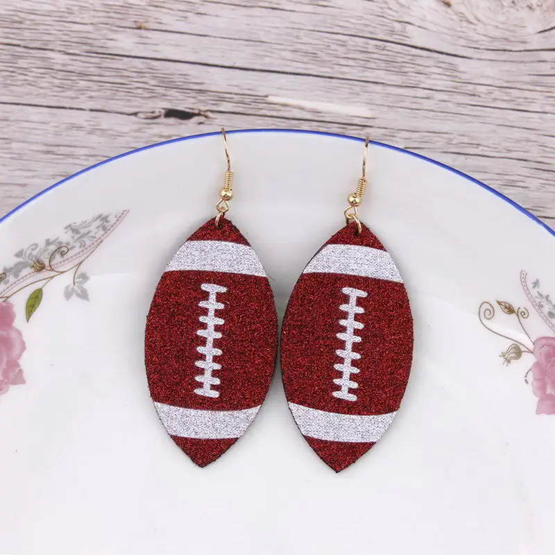 

ZWPON Fashion PU Leather Glitter Baseball Earrings for Women New American Football Earrings Jewelry Wholesale