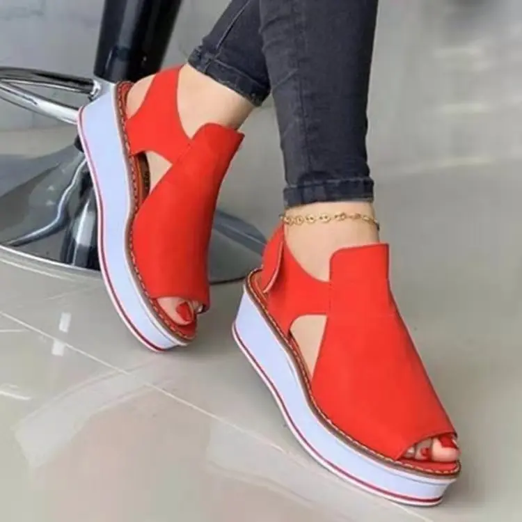 

2021 Summer Casual Women Sandals wedges Fashion Breathable Mid Heel Solid Color Footwear Women shoes Round Toe Lady Fish Mouth