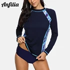 Женские рубашки для плавания Anfilia с длинным рукавом, топ с защитой от солнца UPF 50