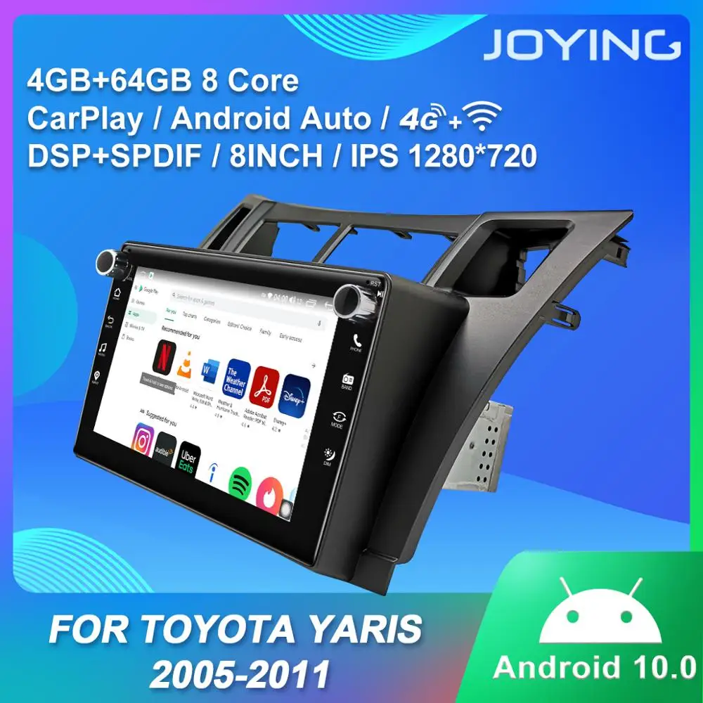 저렴한 안드로이드 10.0 자동차 라디오 1 Din 헤드 유닛 4GB + 64GB GPS RDS DSP 지원 4G/무선 Carplay/Android Auto For TOYOTA Yaris 2005-2011