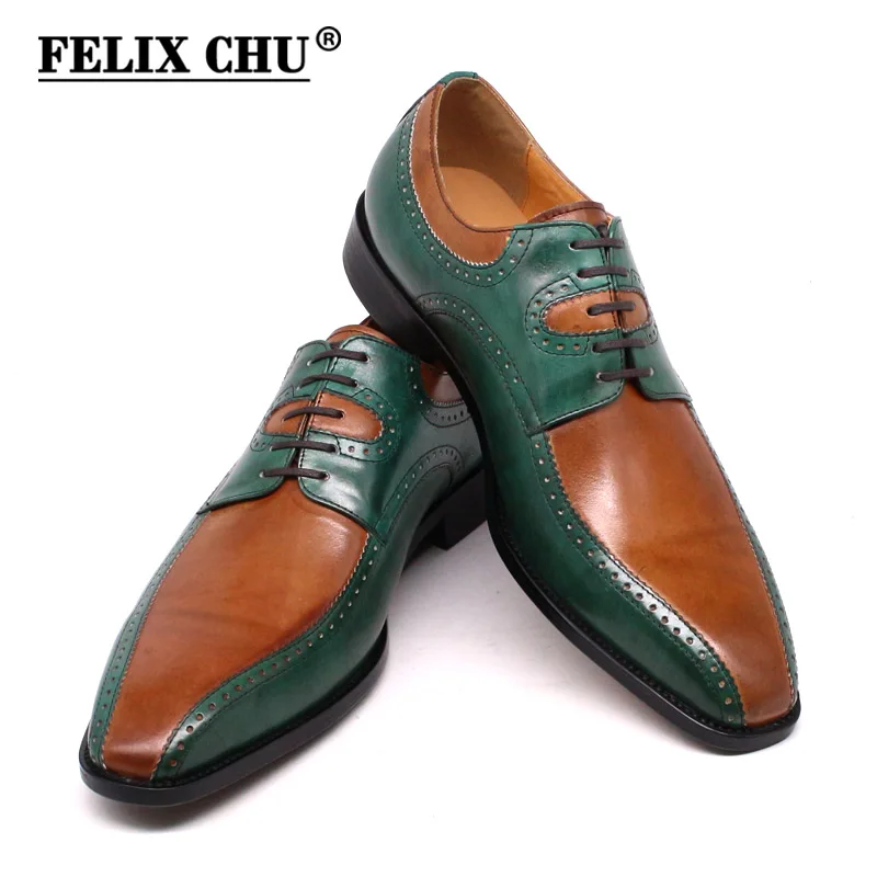 

Size 7-13 Luxury Men Dress Shoes Real Leather Handmade Green Brown Lace Up Mens Brogue Derby Shoes Wedding Oxford Shoes for Men