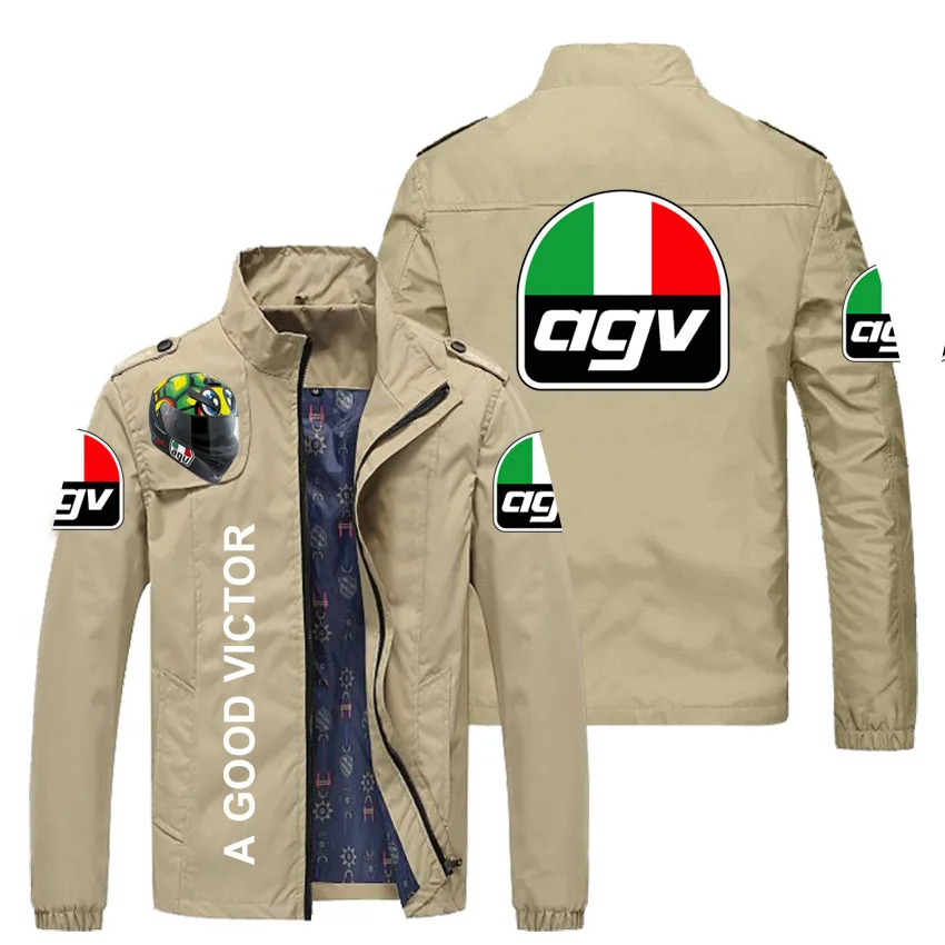 

2021 men's spring motorcycle helmet printed logo jacket men's casual windbreaker custom zipper stand collar
