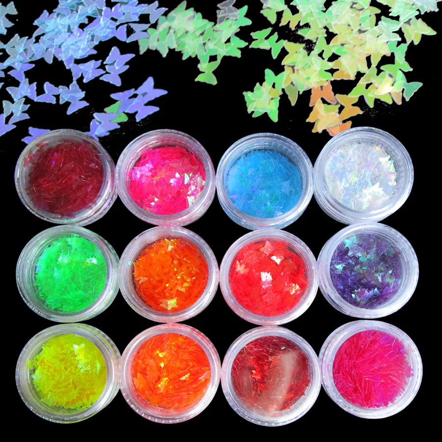 12 цветов голографическая бабочка блеск для ногтей блестки переливающиеся