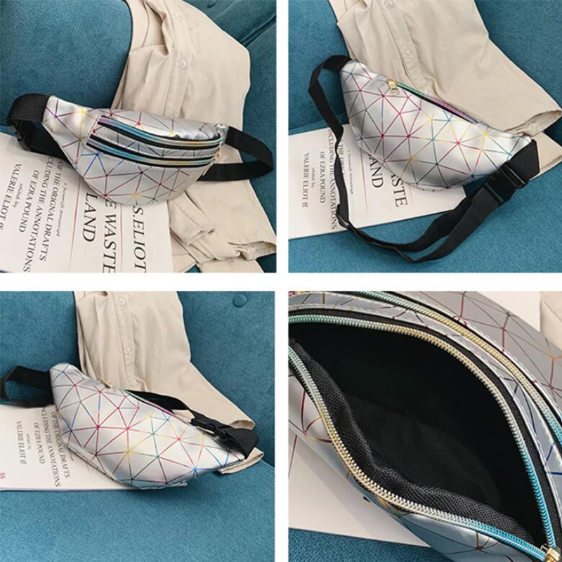 

Holographic Waist Bag for Women Glitter Fanny Pack Waterproof Geometric Belt Bag Fashion Laser Waist Pack Phone Pouch