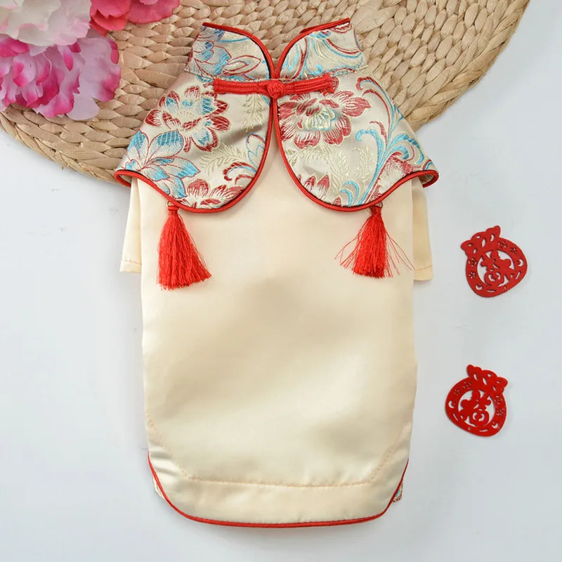 Одежда для собак на Хэллоуин китайская свадебная одежда вышитая кисточка Уютная