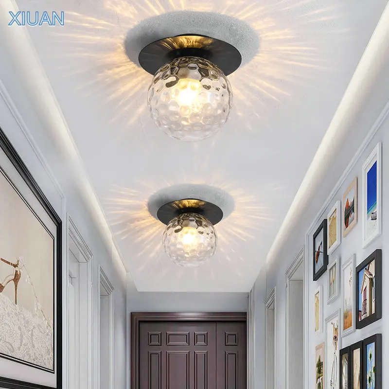 $28.97 Modern Luxury Round Glass Ceiling Lamp Black Gold Metal LED E27 Ceiling Lights for Hallway Corridor Entrance Aisle Illuminaire