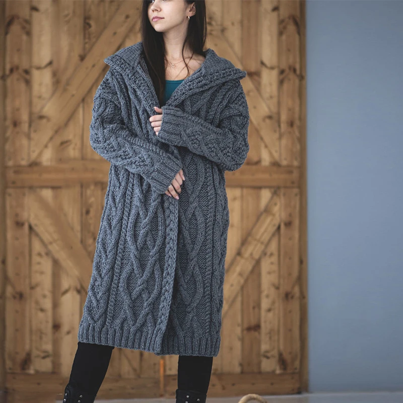 

Fashion Hooded Knitted Long Cardigans Women 2020 Fall Winter Clothes Solid Sweaters Coats Female Thick Warm Oversized Overcoats