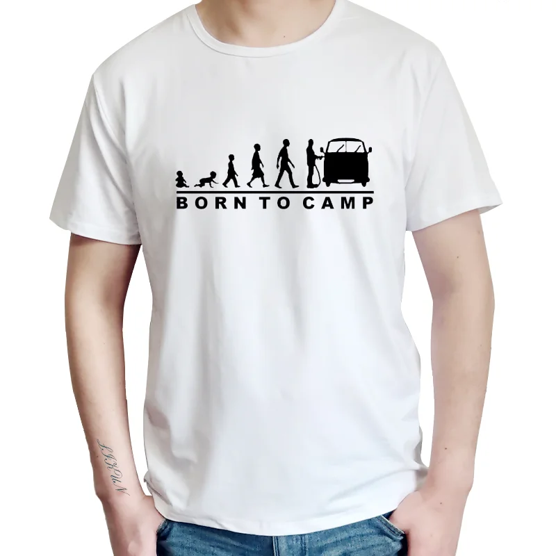Мужская футболка Born To Camp (с разрезом) RV Van Free UK P + уникальная Модальная с коротким