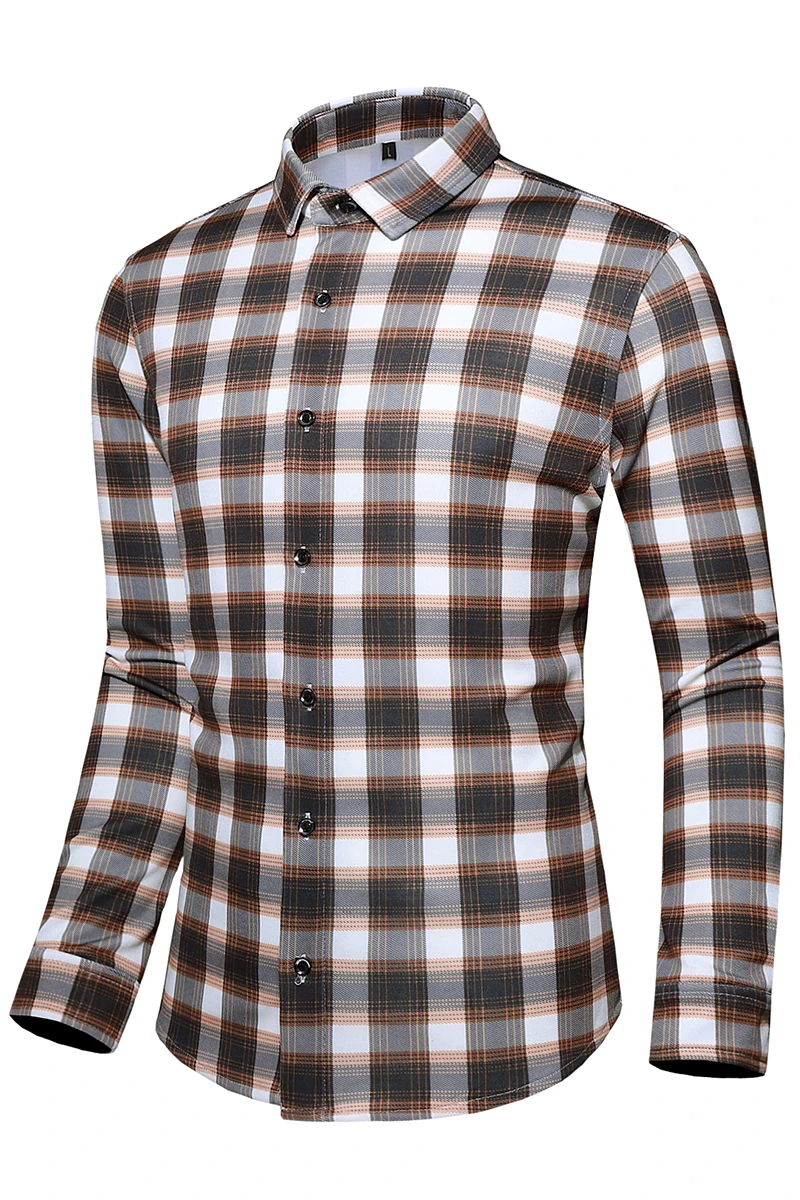 

Shirt Mens Slim Fit Long Sleeve Dress Shirts Men Casual Shirt Male Social 2021 Autumn Plaid M-7XL A12