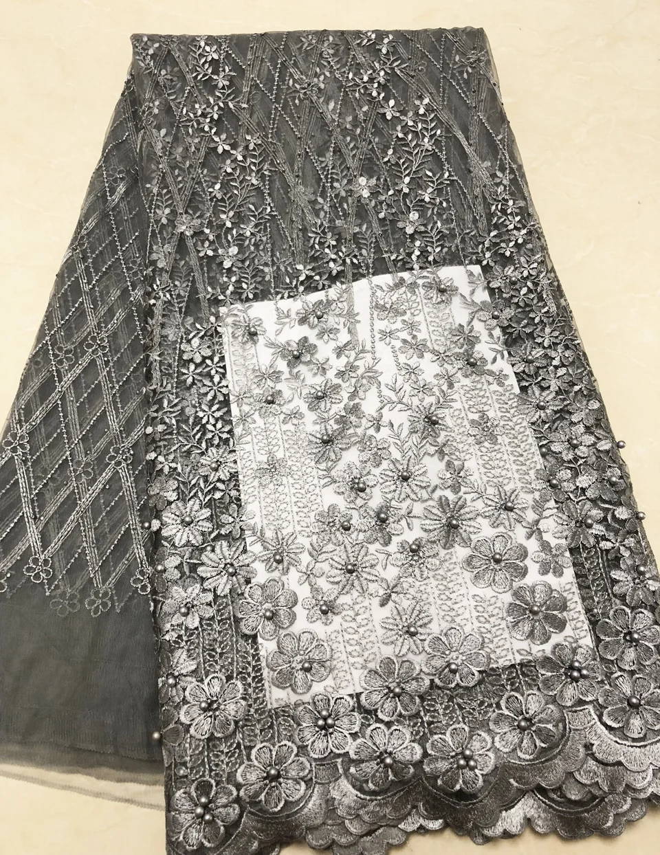

African Beaded Lace Fabric 2018 High Quality Lace Material Wine French Lace Fabric Nigerian Tulle Mesh Lace Fabrics ALC-ZJ068