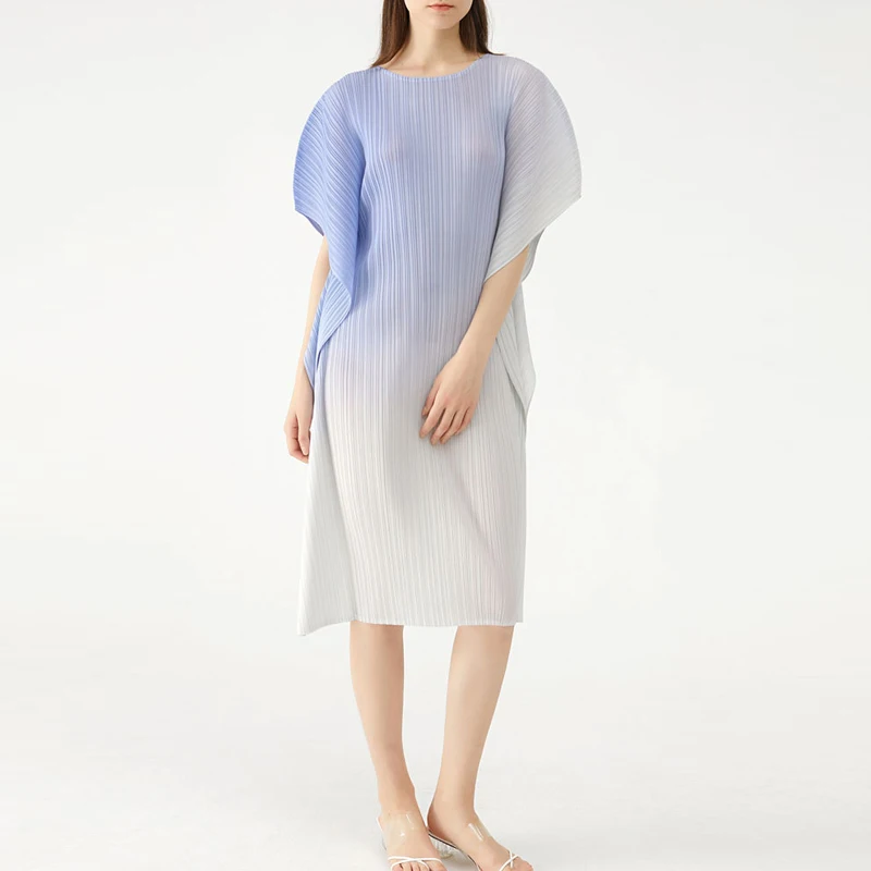 miyake pleated loose casual dress summer 21 bat sleeve thin temperament elegant pullover plus size ruched dress for woman