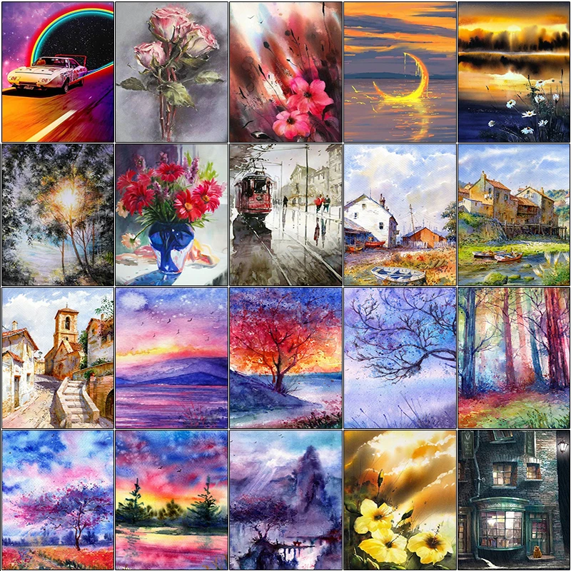 

Cuadros full square 5d diamond painting kit set Landscape flower tree house complet Cross stitch embroidery dirll drawing mosaic