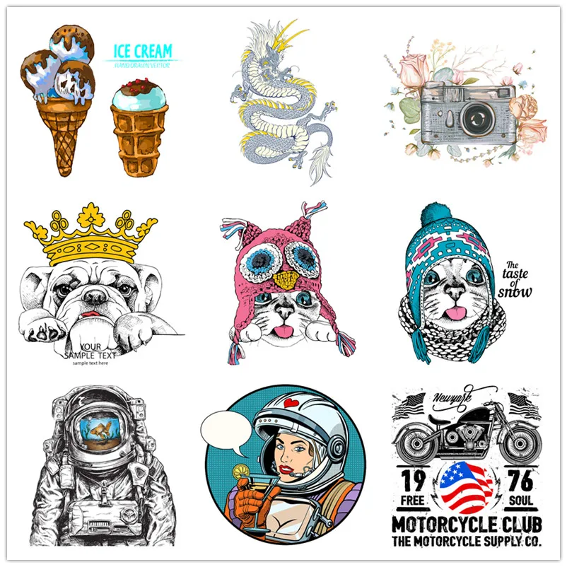 

Iron On Clothing Sticker Cute Animal Cat Out Space Flex Fusible Transfer Appliqu T-Shirt Thermal Patch DIY Ironing Application