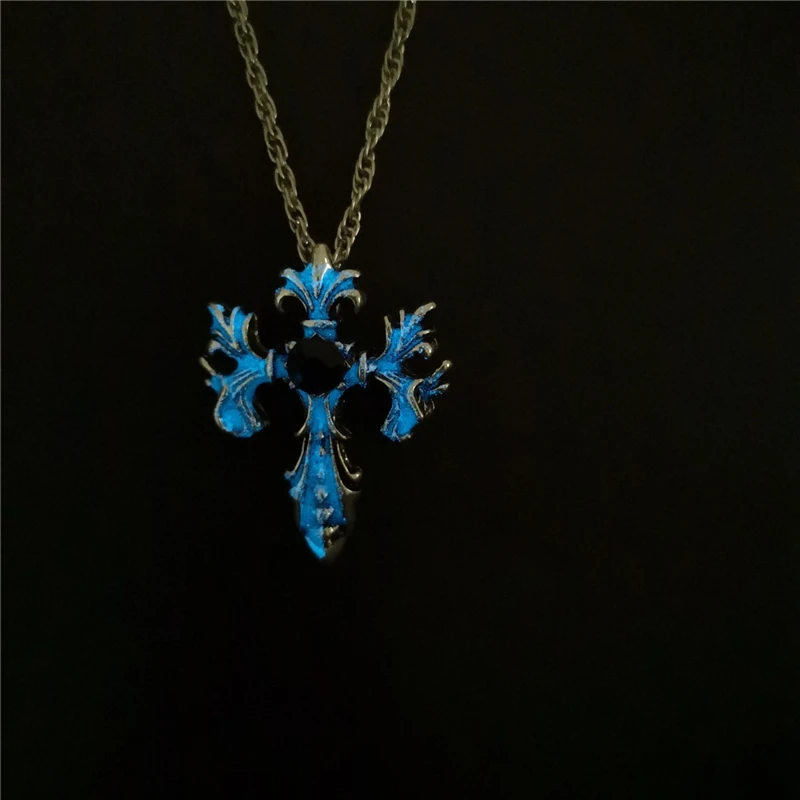 Silver Blue Винтажное светящееся подвесное ожерелье классическое ФЛУОРЕСЦЕНТНОЕ ожерелье из сплава светится в темноте ювелирные изделия для мужчин вечерние подарки - Окраска металла: Silver Blue