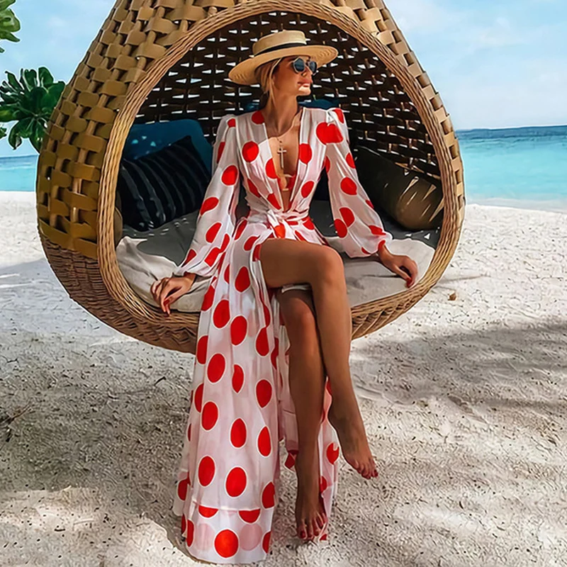 2021 new Women Swimsuit Cover Up Sleeve Kaftan Beach Tunic Dress Robe De Plage Solid White Cotton Pareo High Collar Beachwear