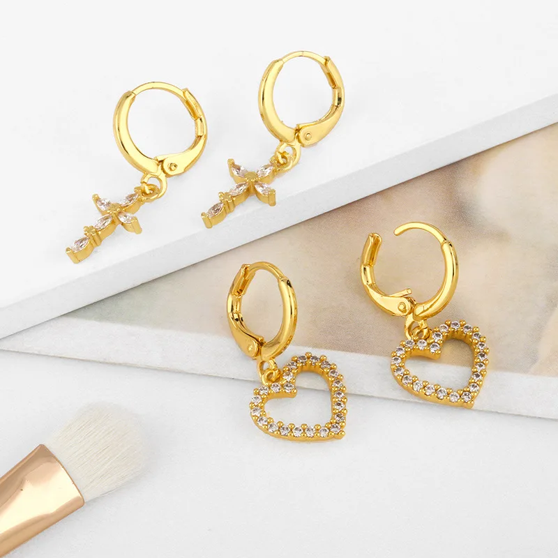 

Wholesale Jewelry Luxury Hot Sale Love Heart Cross Earring Earrings Ins Diamond Earring Gift for Women