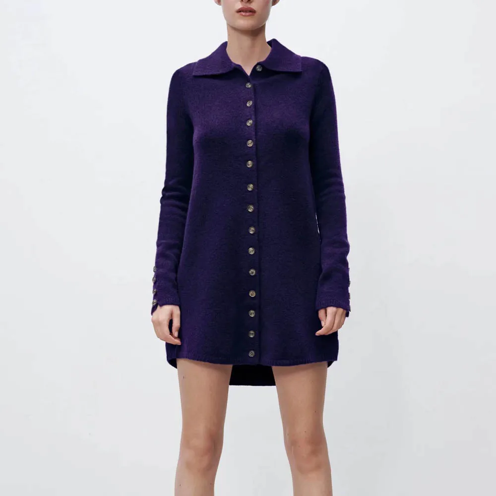 

Женское трикотажное платье-поло Za, однобортное повседневное мини-платье в стиле ретро, осень 2021